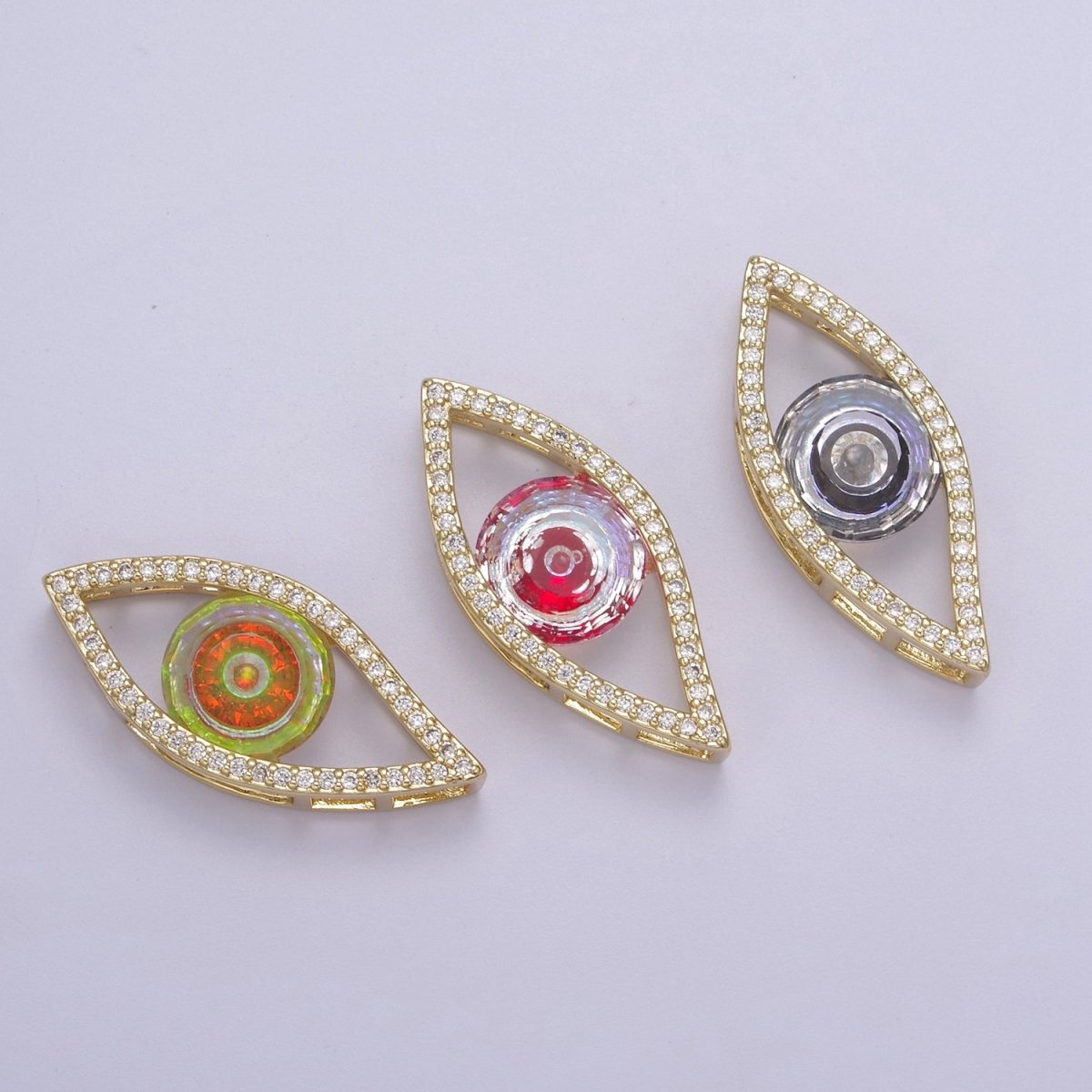 1pc 24K Gold Filled Micropave CZ Legendary Evil Eye Lucky Charm Protection Amulet DIY Cubic Zirconia Bracelet Charm Bead Finding Connector For Jewelry Making - B-147, B-149, B-151