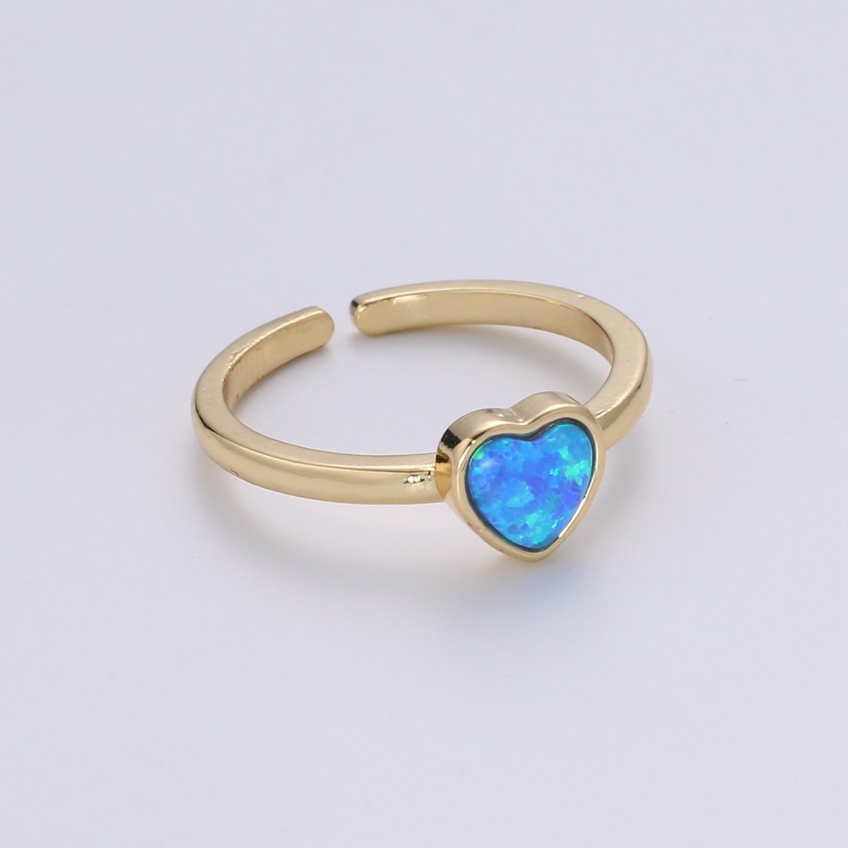 1pc 24K Gold Opal Ring, Love Opal Open Adjustable Ring, Solitaire White Opal Lab Heart Design Band Jewelry R528 R529