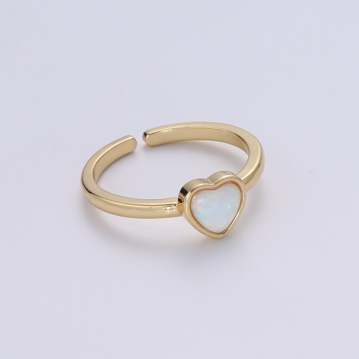 1pc 24K Gold Opal Ring, Love Opal Open Adjustable Ring, Solitaire White Opal Lab Heart Design Band Jewelry R528 R529