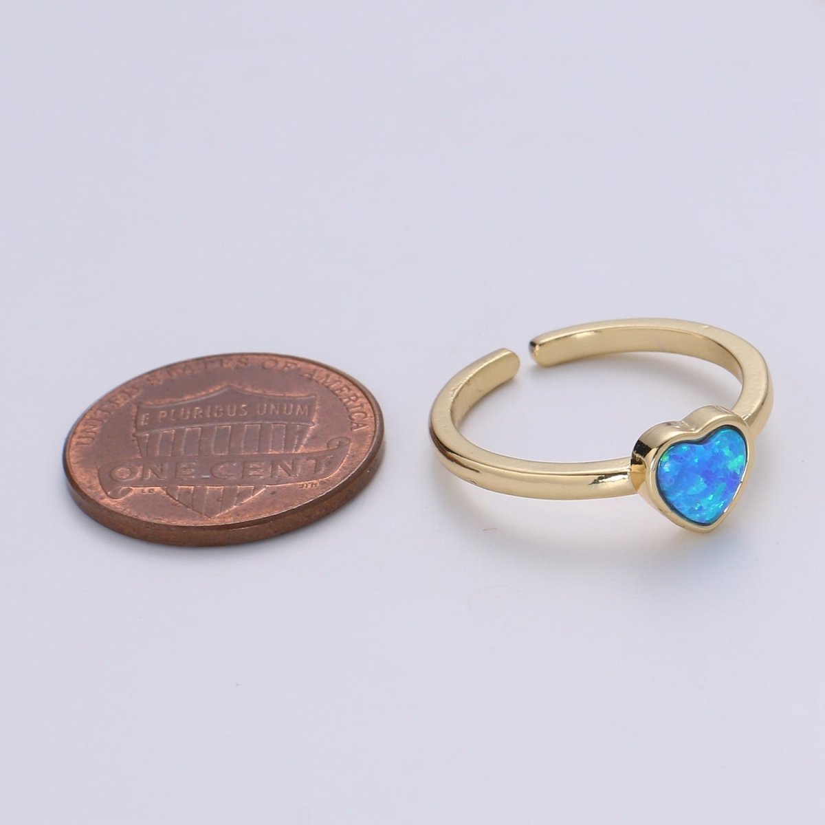 1pc 24K Gold Opal Ring, Love Opal Open Adjustable Ring, Solitaire White Opal Lab Heart Design Band Jewelry R528 R529