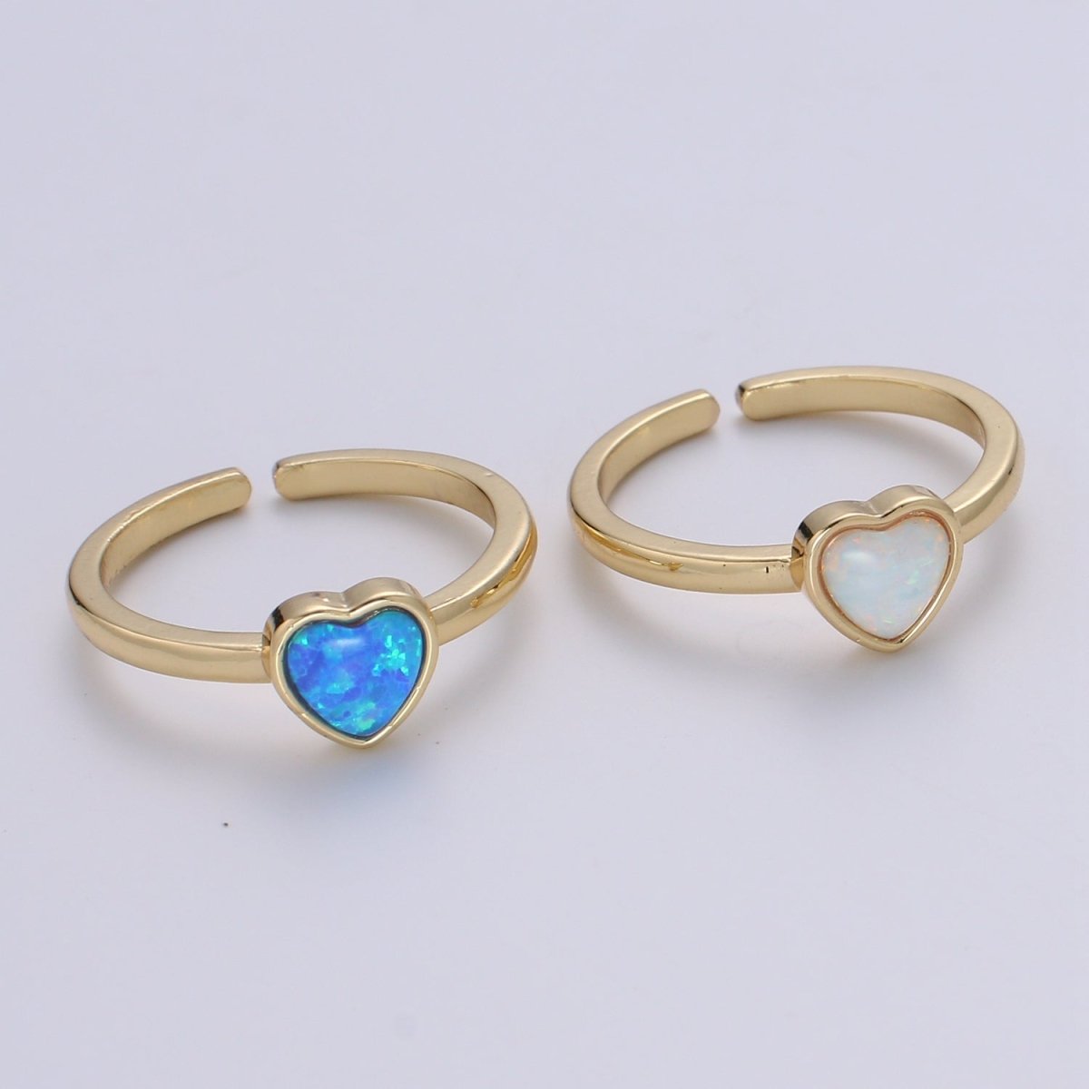 1pc 24K Gold Opal Ring, Love Opal Open Adjustable Ring, Solitaire White Opal Lab Heart Design Band Jewelry R528 R529