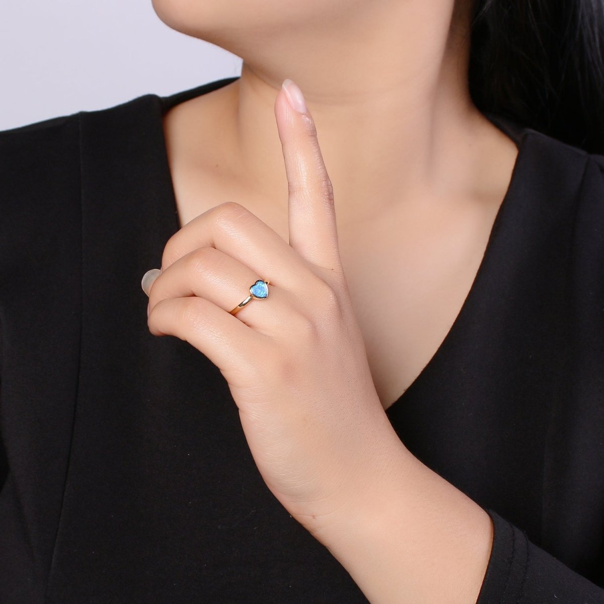1pc 24K Gold Opal Ring, Love Opal Open Adjustable Ring, Solitaire White Opal Lab Heart Design Band Jewelry R528 R529