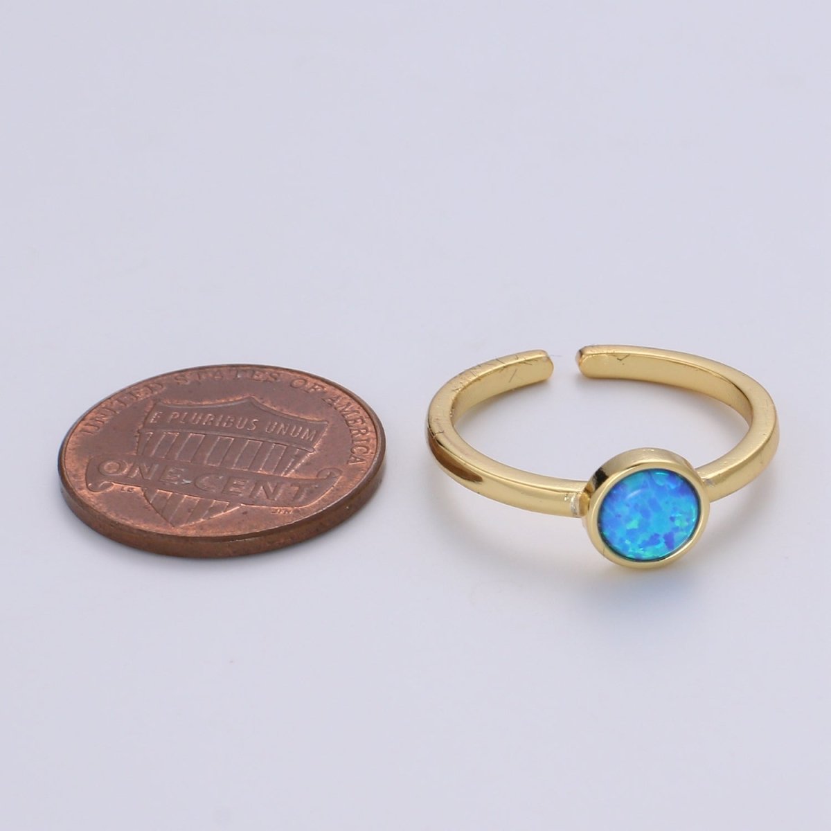 1pc 24K Gold Opal Ring,Round Opal Ring, Solitaire White Opal Circle Design Gold Open Adjustable Band Jewelry Ring R536