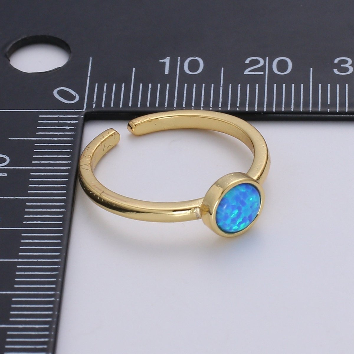 1pc 24K Gold Opal Ring,Round Opal Ring, Solitaire White Opal Circle Design Gold Open Adjustable Band Jewelry Ring R536