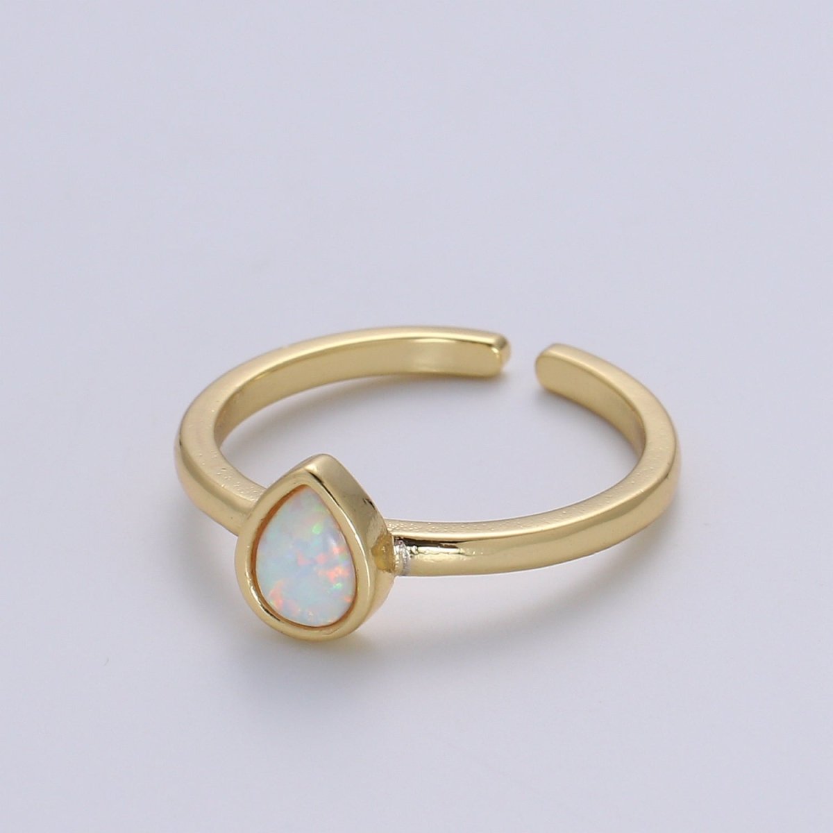 1pc 24K Gold Opal Simulated Ring, Blue opal Lab Pendant Charm Ring, Solitaire White Opal Lab Pear Design Band For DIY Jewelry  R539