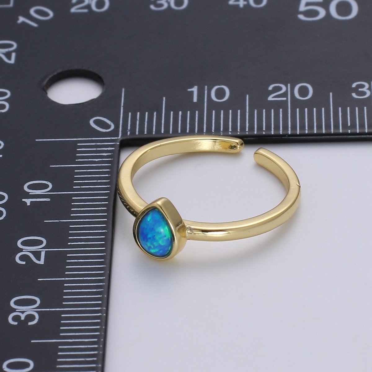 1pc 24K Gold Opal Simulated Ring, Blue opal Lab Pendant Charm Ring, Solitaire White Opal Lab Pear Design Band For DIY Jewelry  R539
