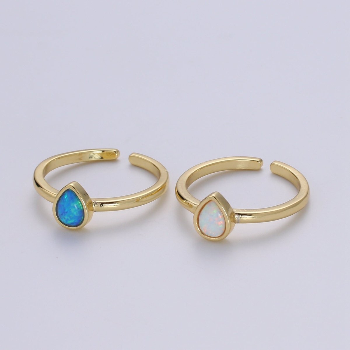1pc 24K Gold Opal Simulated Ring, Blue opal Lab Pendant Charm Ring, Solitaire White Opal Lab Pear Design Band For DIY Jewelry  R539