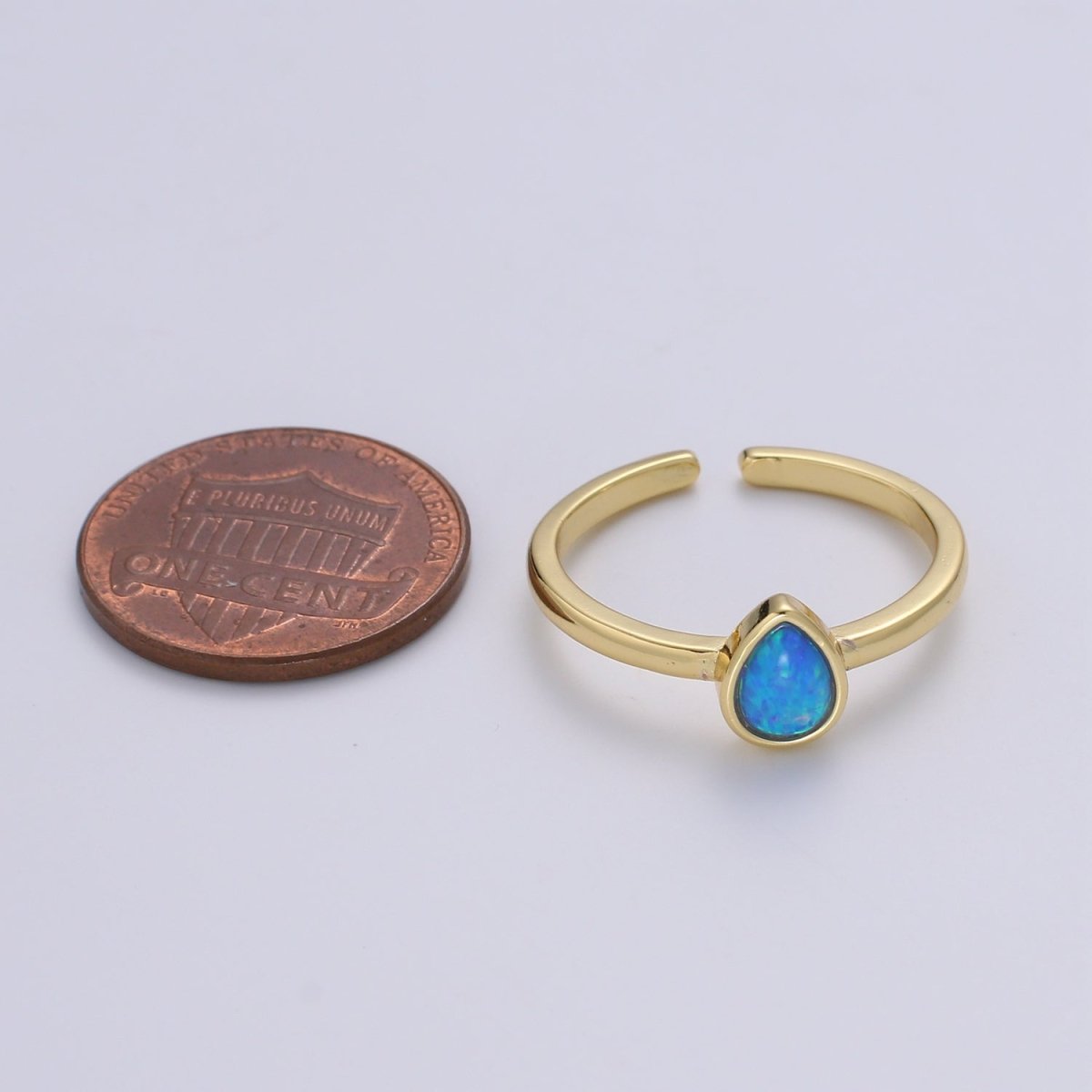 1pc 24K Gold Opal Simulated Ring, Blue opal Lab Pendant Charm Ring, Solitaire White Opal Lab Pear Design Band For DIY Jewelry  R539
