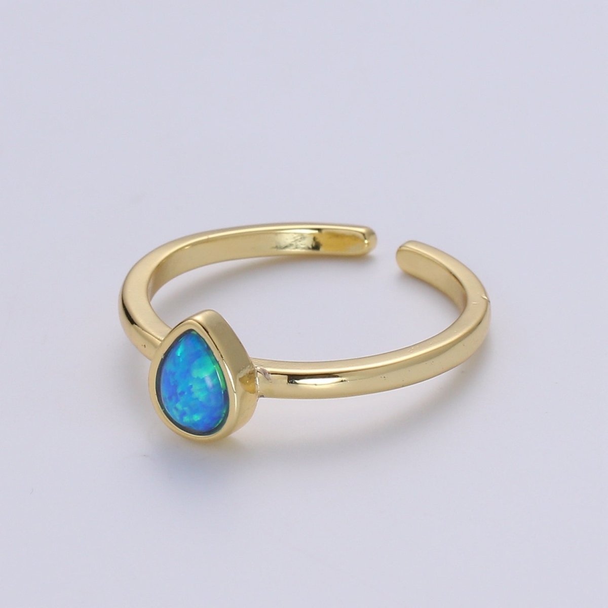 1pc 24K Gold Opal Simulated Ring, Blue opal Lab Pendant Charm Ring, Solitaire White Opal Lab Pear Design Band For DIY Jewelry  R539