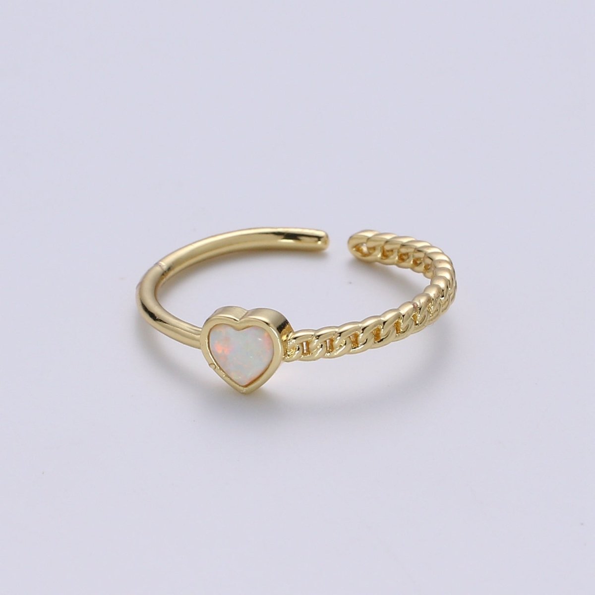 1pc 24K Gold Opal Simulated Ring, Opal Lab Pendant Charm Twisted Ring, Solitaire Heart Opal Lab Love Band For DIY Jewelry Ring R-515 - R-517