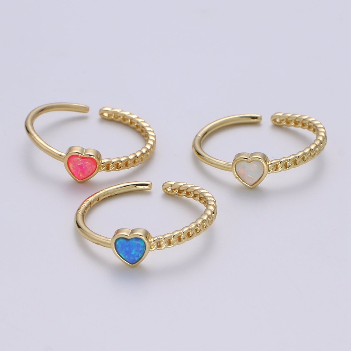 1pc 24K Gold Opal Simulated Ring, Opal Lab Pendant Charm Twisted Ring, Solitaire Heart Opal Lab Love Band For DIY Jewelry Ring R-515 - R-517