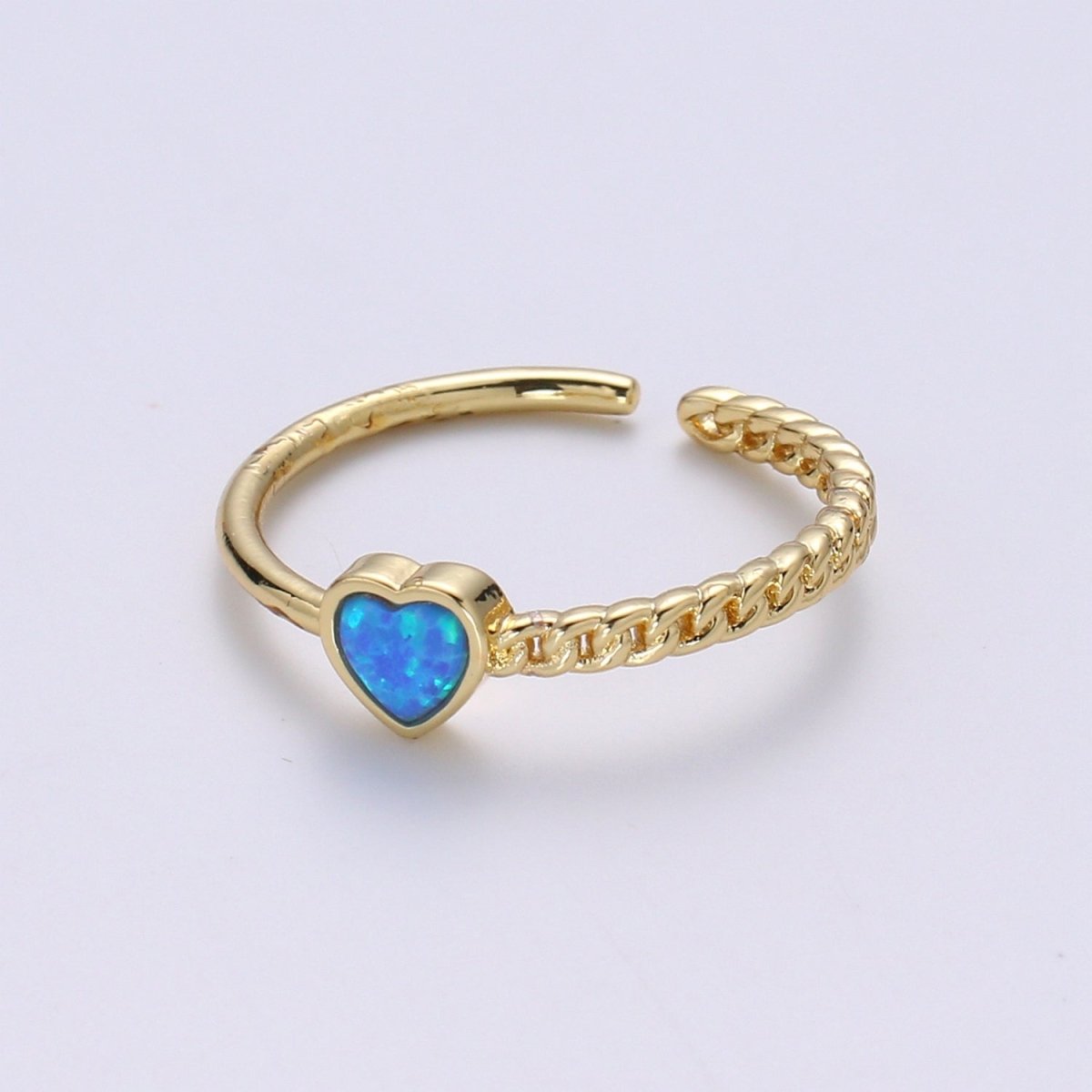 1pc 24K Gold Opal Simulated Ring, Opal Lab Pendant Charm Twisted Ring, Solitaire Heart Opal Lab Love Band For DIY Jewelry Ring R-515 - R-517