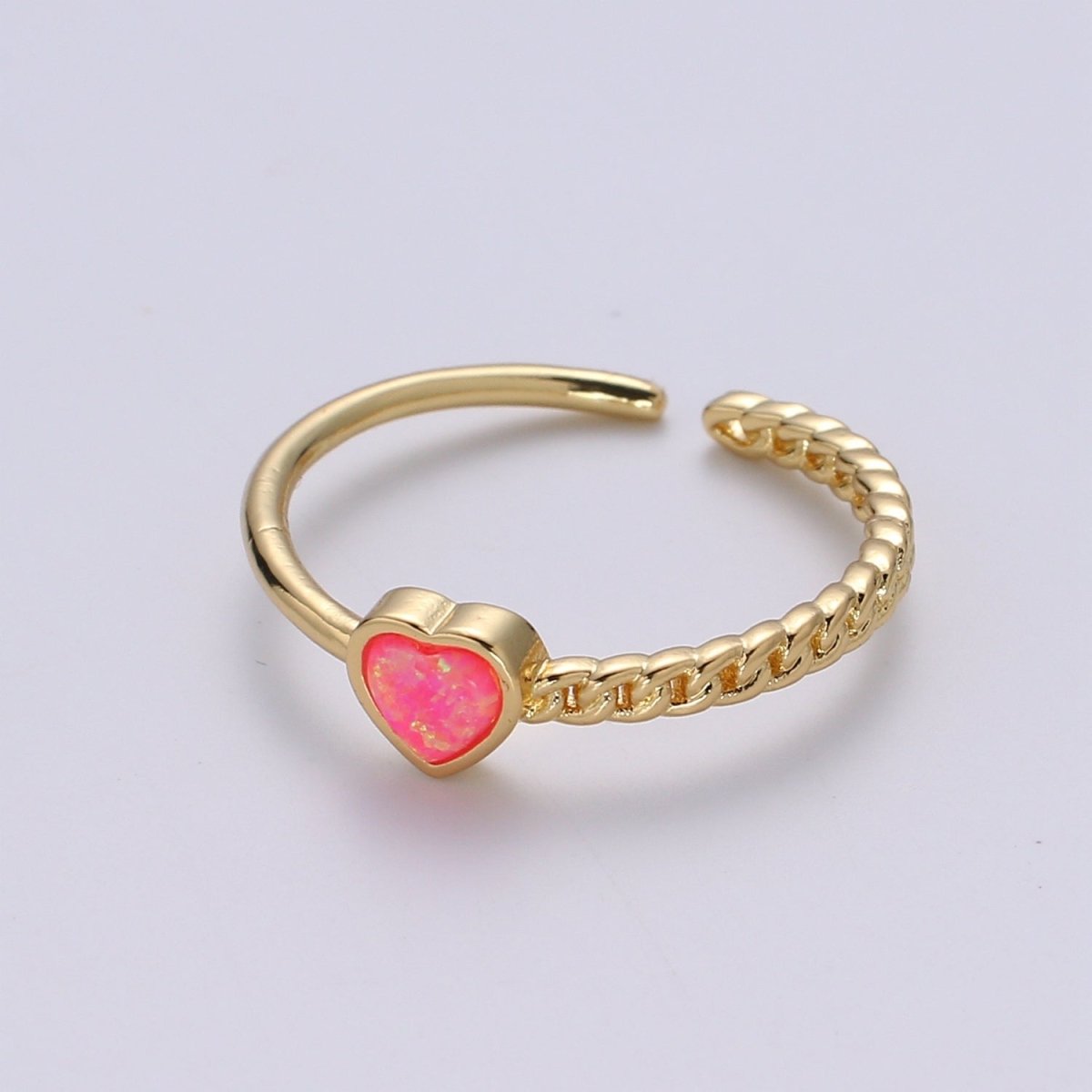1pc 24K Gold Opal Simulated Ring, Opal Lab Pendant Charm Twisted Ring, Solitaire Heart Opal Lab Love Band For DIY Jewelry Ring R-515 - R-517