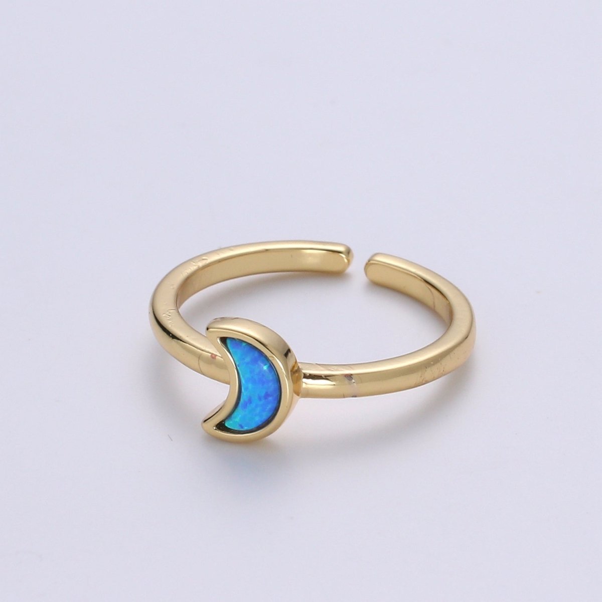 1pc 24K Gold Opal Simulated Ring,Cresent Moon Opal Lab Pendant Charm Ring, Solitaire White Opal Lab Celestial Design Band Jewelry R532