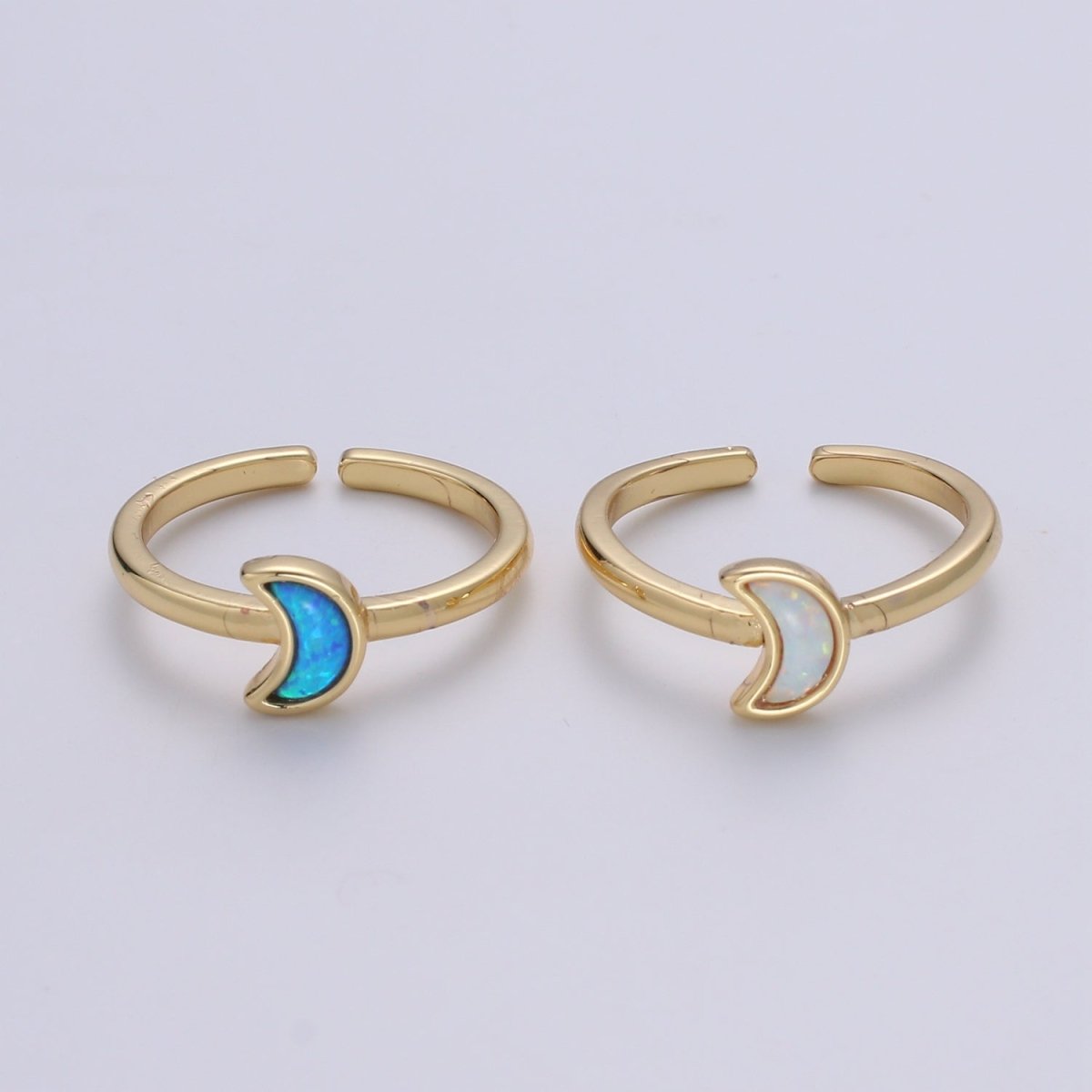 1pc 24K Gold Opal Simulated Ring,Cresent Moon Opal Lab Pendant Charm Ring, Solitaire White Opal Lab Celestial Design Band Jewelry R532