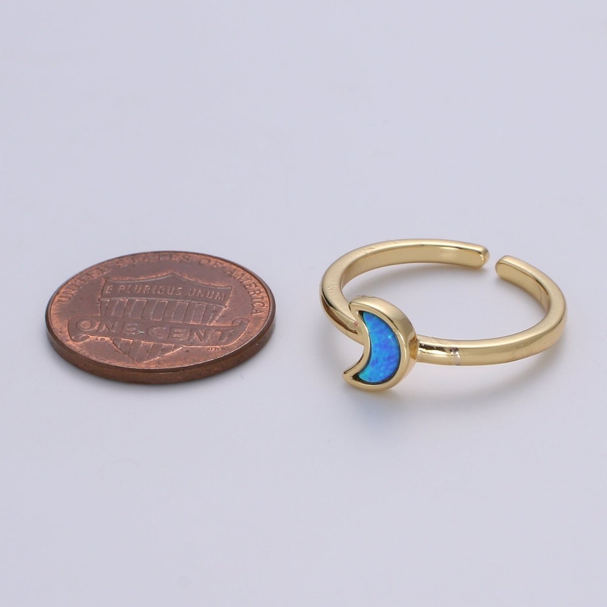 1pc 24K Gold Opal Simulated Ring,Cresent Moon Opal Lab Pendant Charm Ring, Solitaire White Opal Lab Celestial Design Band Jewelry R532