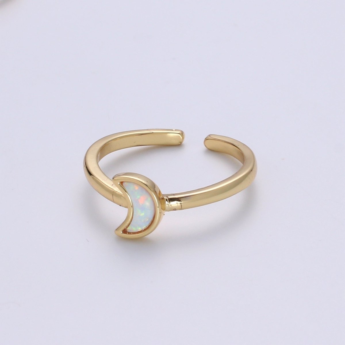 1pc 24K Gold Opal Simulated Ring,Cresent Moon Opal Lab Pendant Charm Ring, Solitaire White Opal Lab Celestial Design Band Jewelry R532
