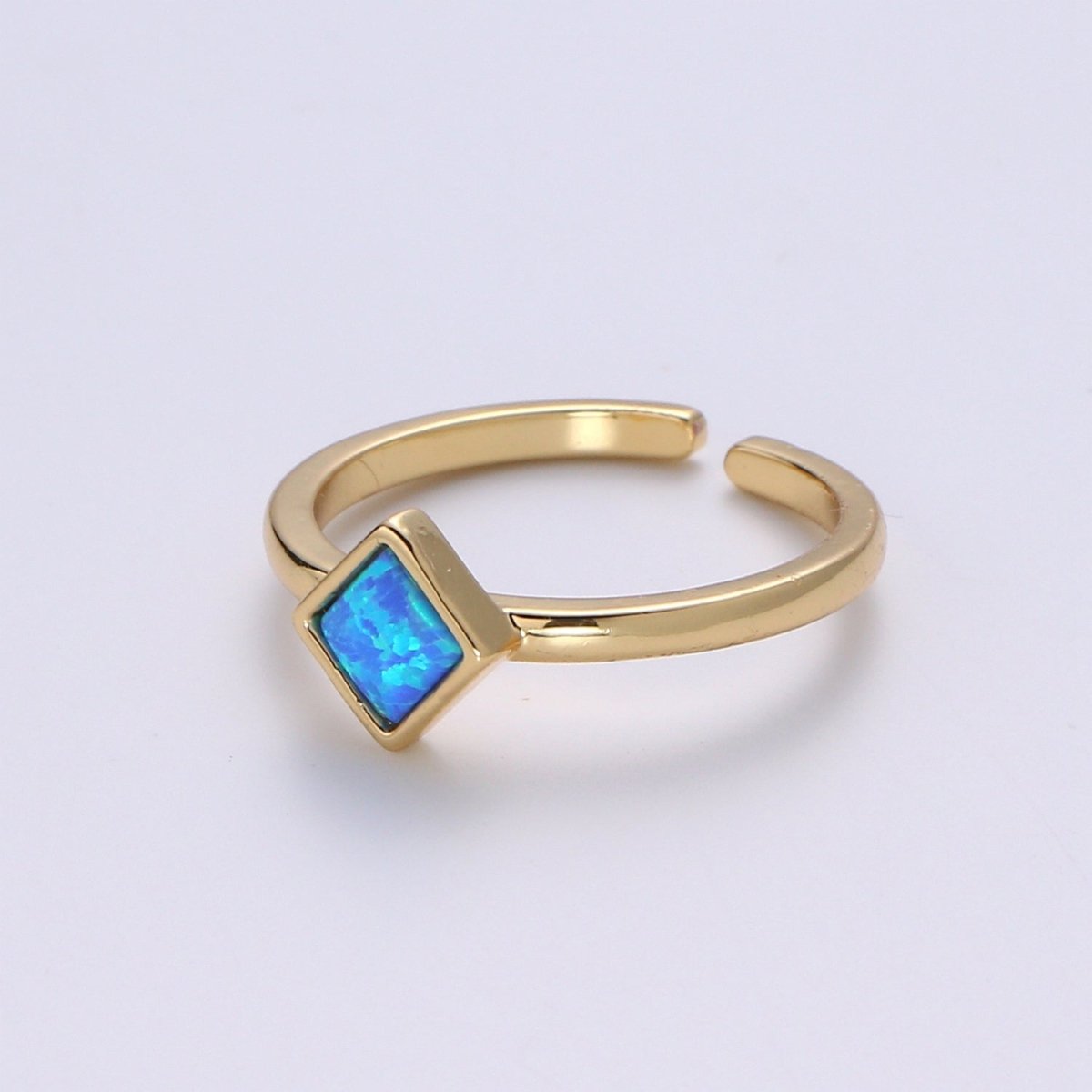 1pc 24K Gold Opal Simulated Ring,Diamond Cut Opal Lab Pendant Charm Ring, Solitaire White Opal Lab Square Design Band Jewelry R521
