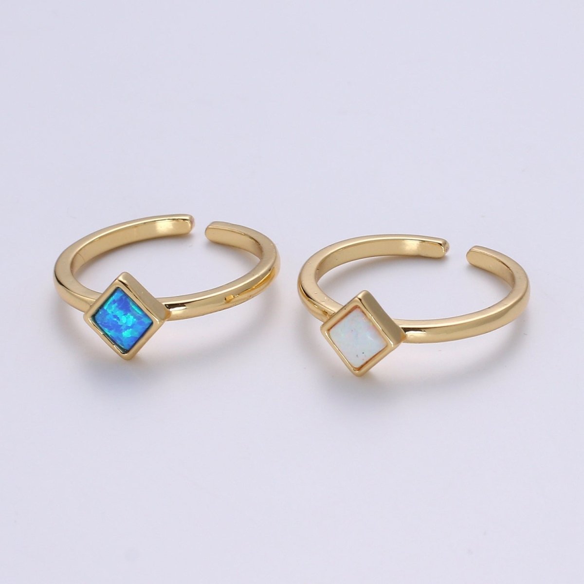 1pc 24K Gold Opal Simulated Ring,Diamond Cut Opal Lab Pendant Charm Ring, Solitaire White Opal Lab Square Design Band Jewelry R521