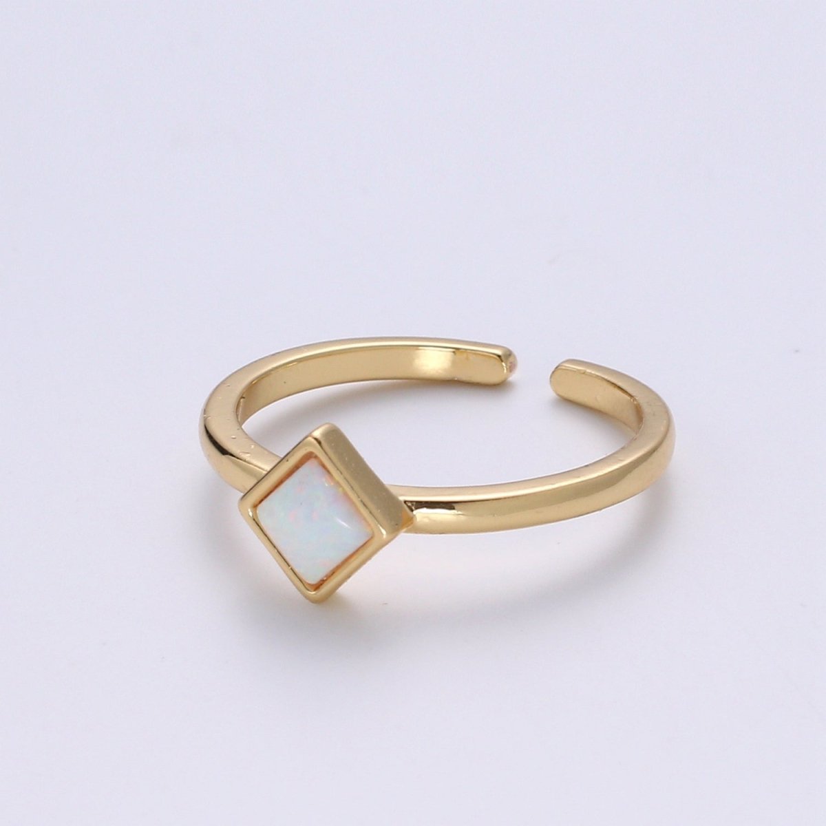 1pc 24K Gold Opal Simulated Ring,Diamond Cut Opal Lab Pendant Charm Ring, Solitaire White Opal Lab Square Design Band Jewelry R521