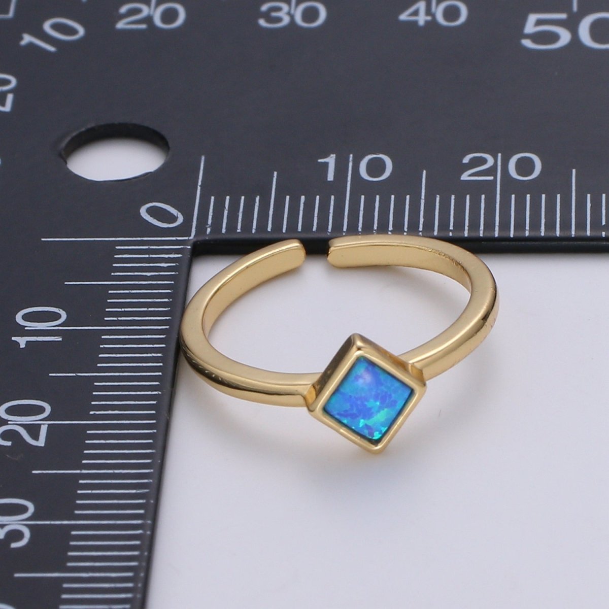 1pc 24K Gold Opal Simulated Ring,Diamond Cut Opal Lab Pendant Charm Ring, Solitaire White Opal Lab Square Design Band Jewelry R521