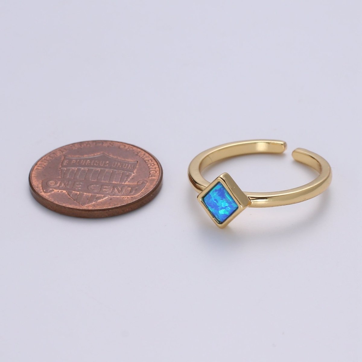 1pc 24K Gold Opal Simulated Ring,Diamond Cut Opal Lab Pendant Charm Ring, Solitaire White Opal Lab Square Design Band Jewelry R521