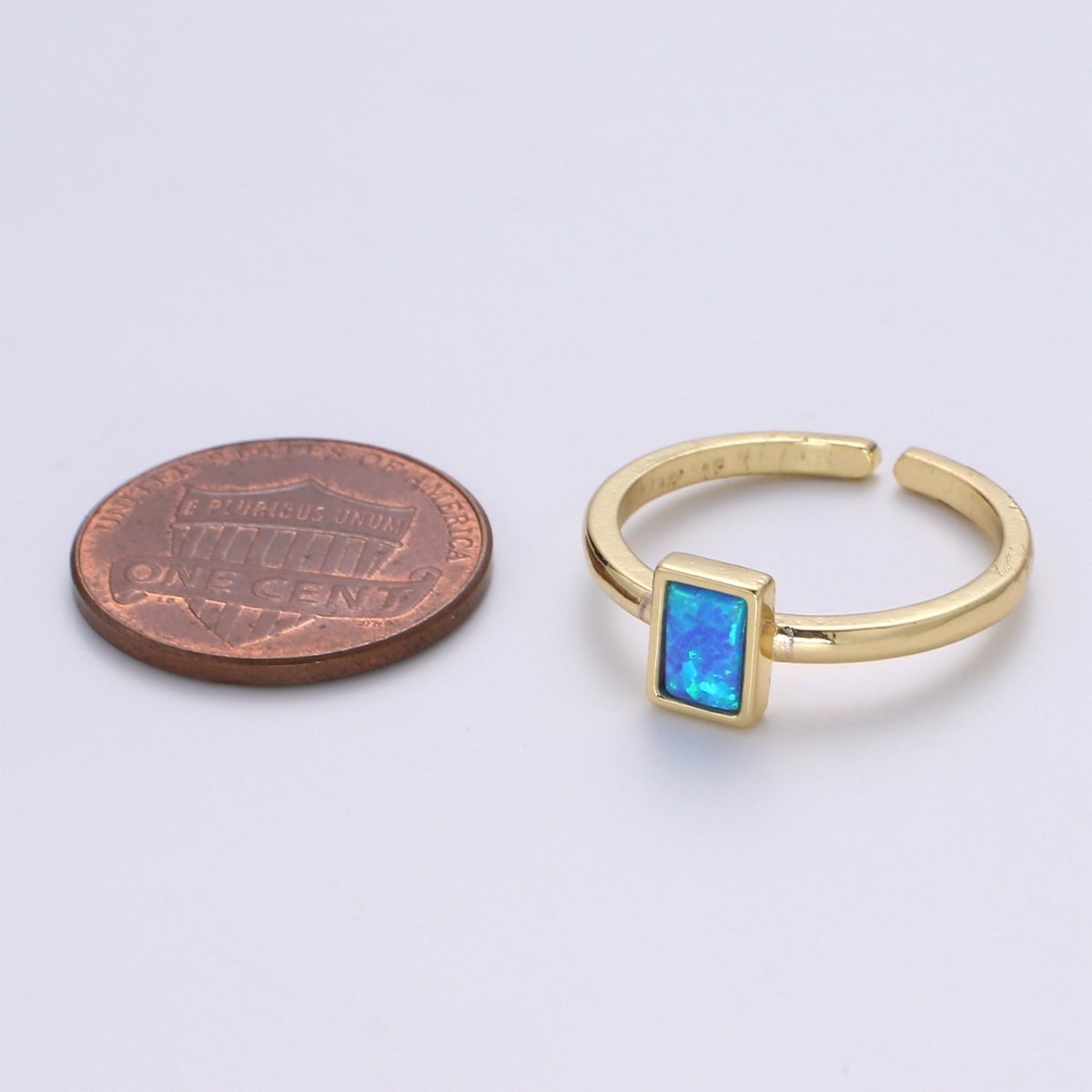1pc 24K Gold Opal Simulated Ring,Rectangle Opal Lab Pendant Charm Ring, Solitaire White Opal Lab Square Design Band Jewelry R518