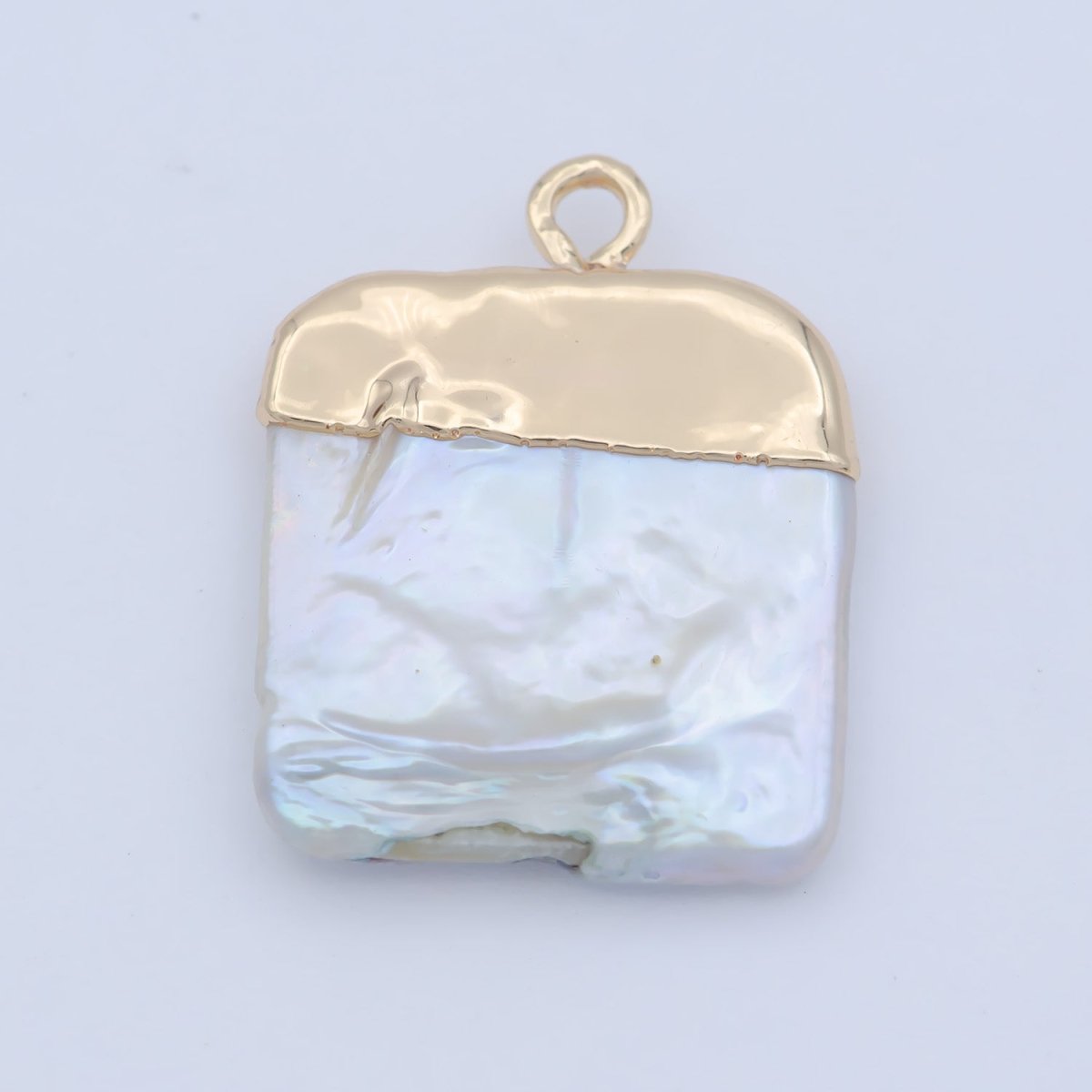 1pc Freeform Square Shape Baroque Pearl Charm with18k Light Gold Plated Edge for Necklace Anklet Bracelet Earring Charm Supplies 22mmx15mm P-1807