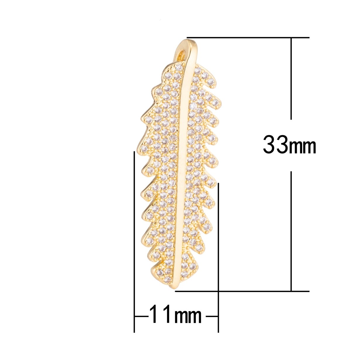 1pc Gold Bird's Feather, Cubic Zirconia Pendant Charm C-046