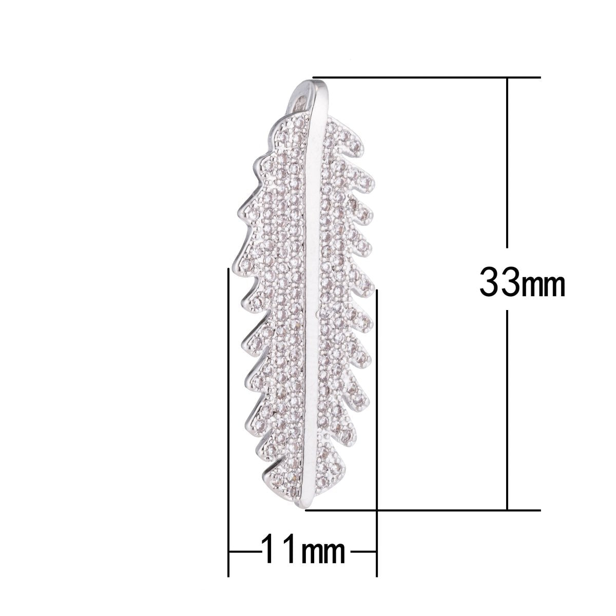 1pc Gold Bird's Feather, Cubic Zirconia Pendant Charm C-046