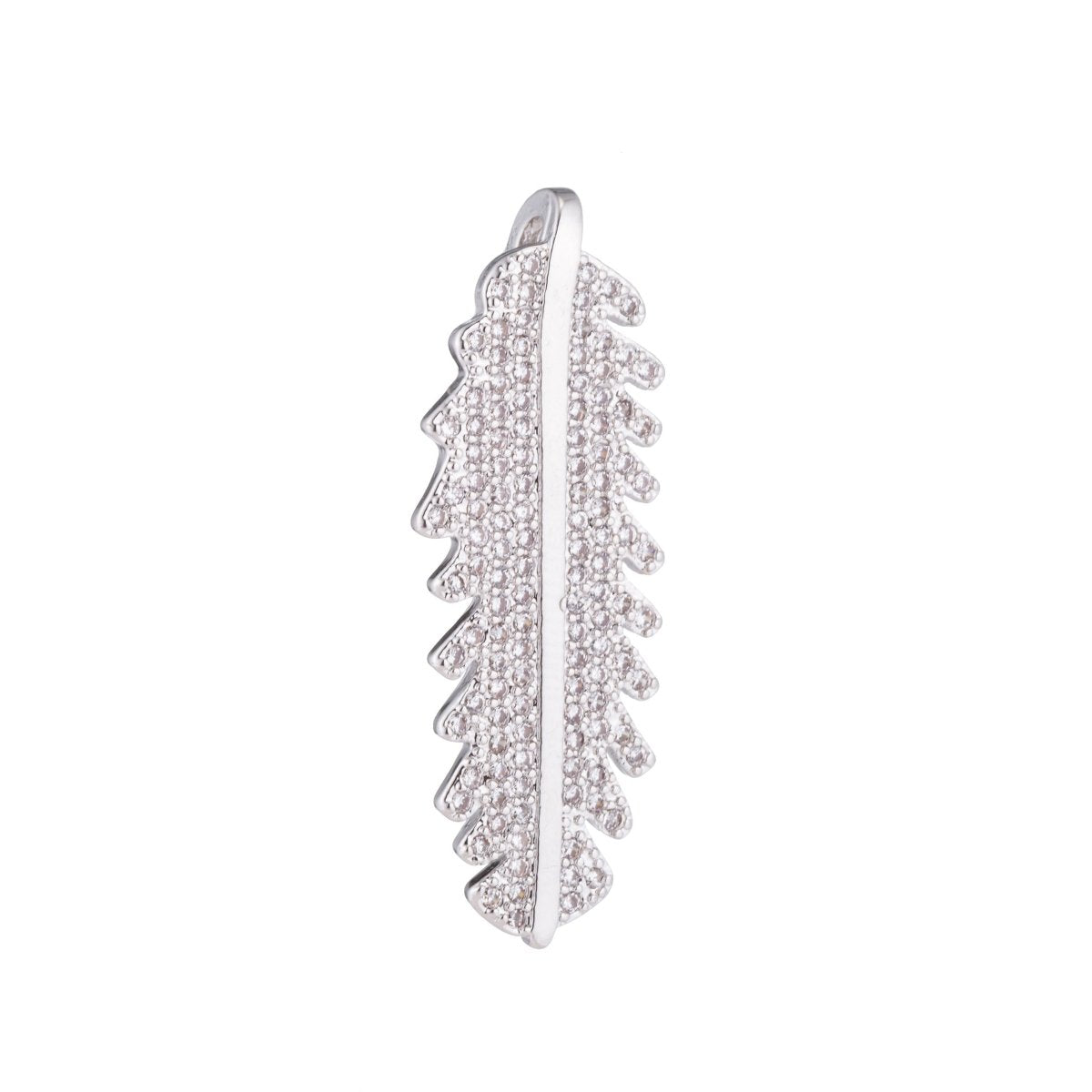1pc Gold Bird's Feather, Cubic Zirconia Pendant Charm C-046