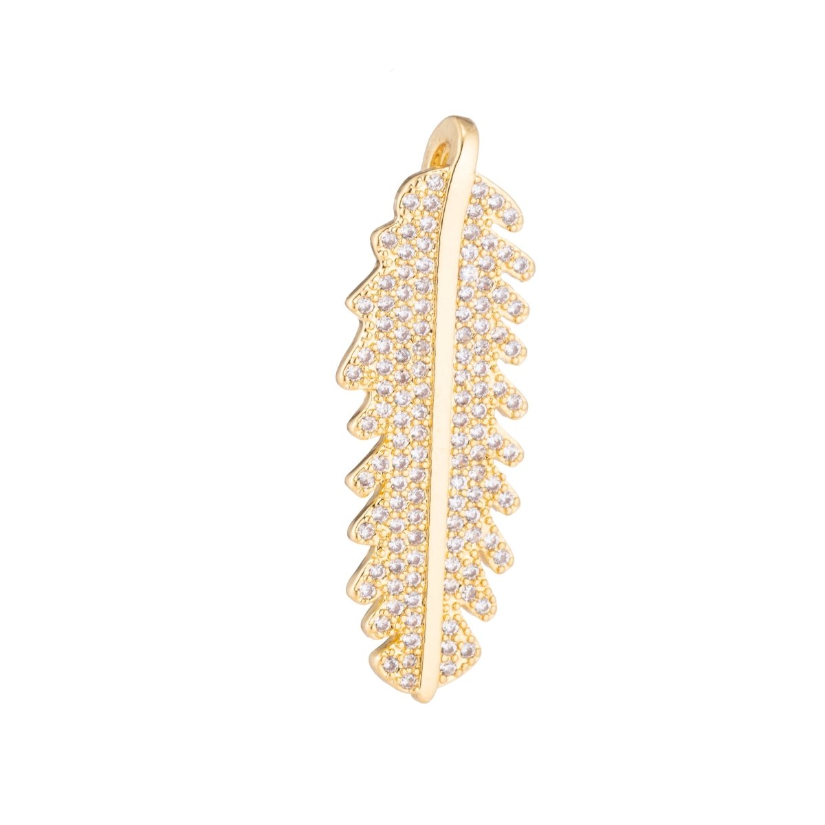 1pc Gold Bird's Feather, Cubic Zirconia Pendant Charm C-046