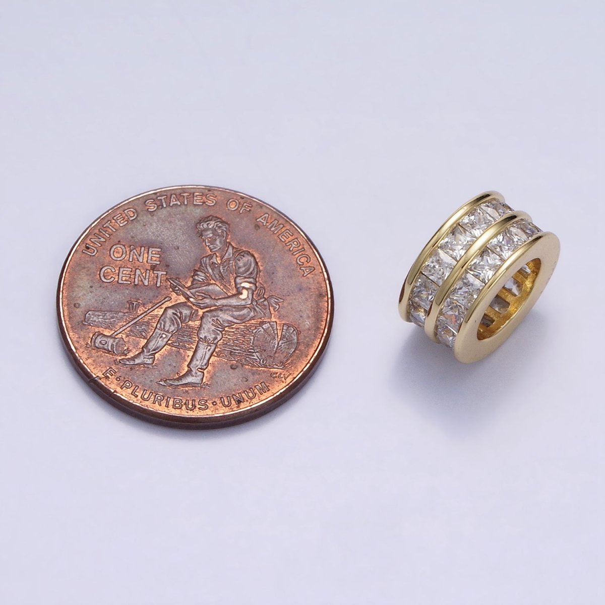 OS 1pc Gold Filled Cylinder Beads, CZ Large Hole Cylinder Drum Barrel Micro Pave Beads, Tube CZ Beads, Large Hole Spacer Bead 10.7mm B-815