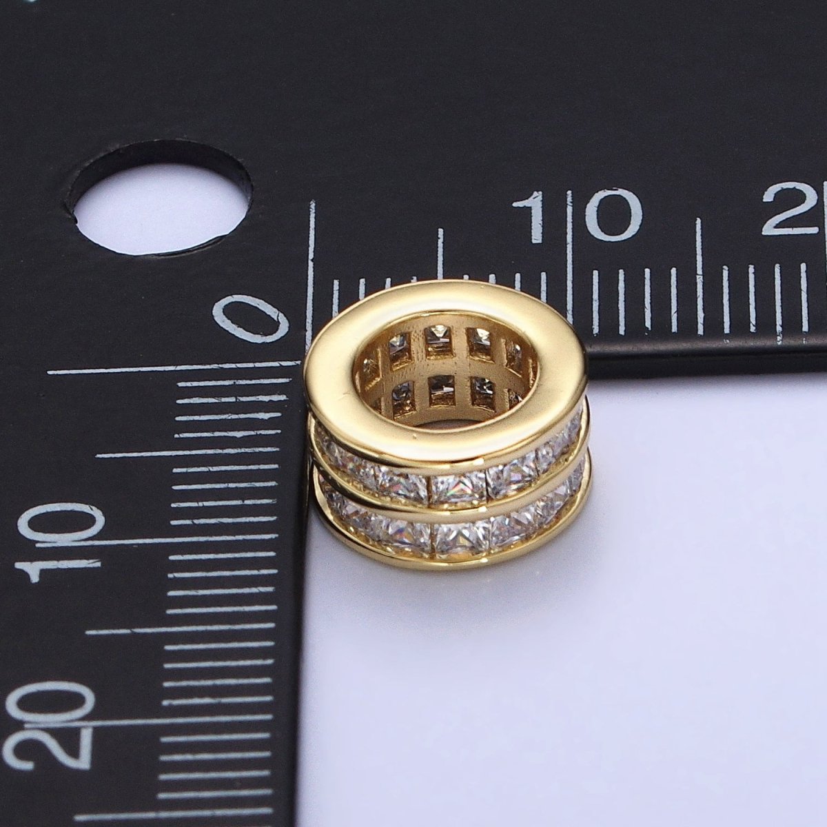 OS 1pc Gold Filled Cylinder Beads, CZ Large Hole Cylinder Drum Barrel Micro Pave Beads, Tube CZ Beads, Large Hole Spacer Bead 10.7mm B-815