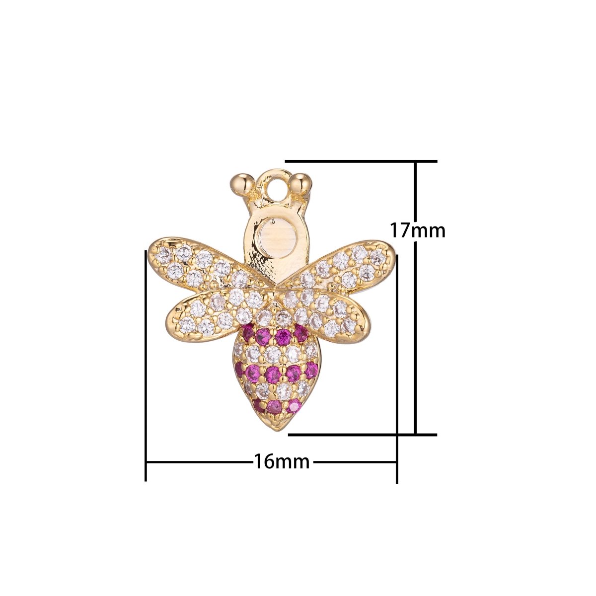 1pc Gold Filled Cz Bee Wasp Cubic Zirconia Necklace Pendant Micro Pave Charm Bead Bails Findings for Jewelry MakingC-449 - DLUXCA