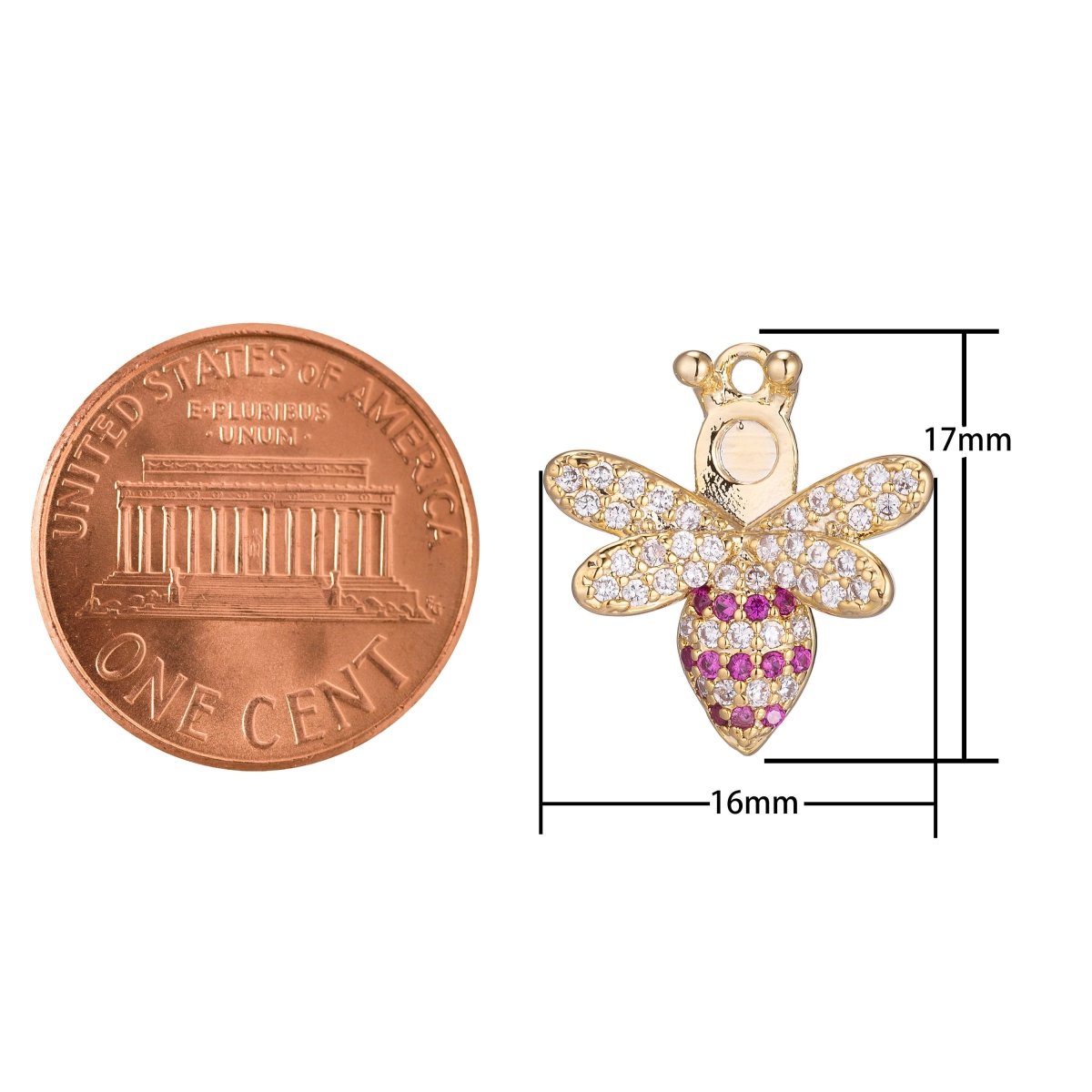 1pc Gold Filled Cz Bee Wasp Cubic Zirconia Necklace Pendant Micro Pave Charm Bead Bails Findings for Jewelry MakingC-449 - DLUXCA