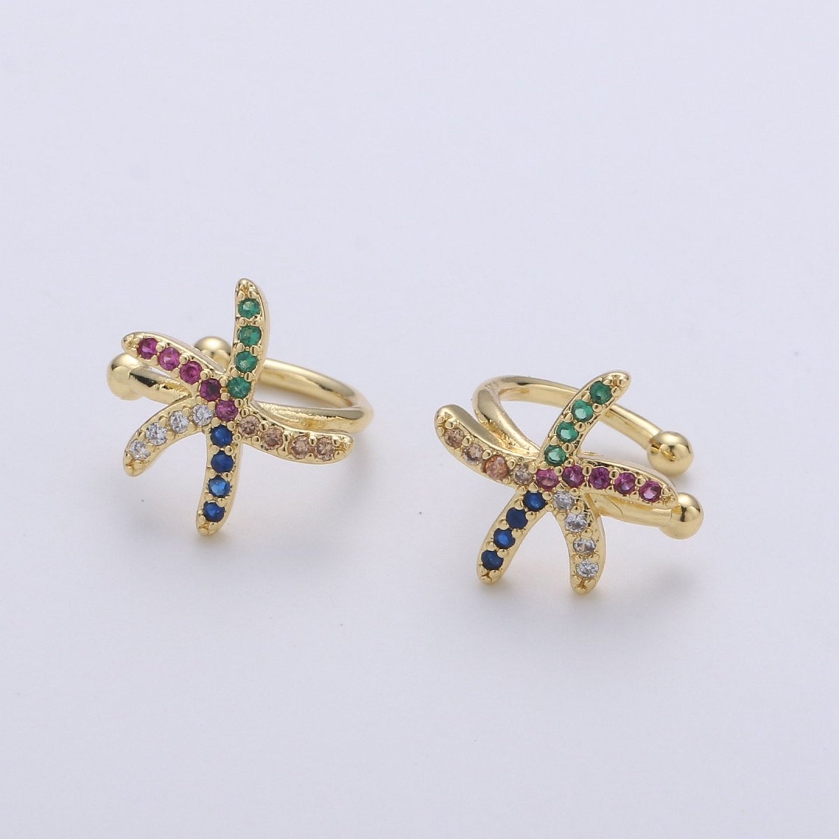 14K Gold Filled Multicolor CZ Micro Paved Starfish Ocean Animal Ear Cuff Earrings | AI100
