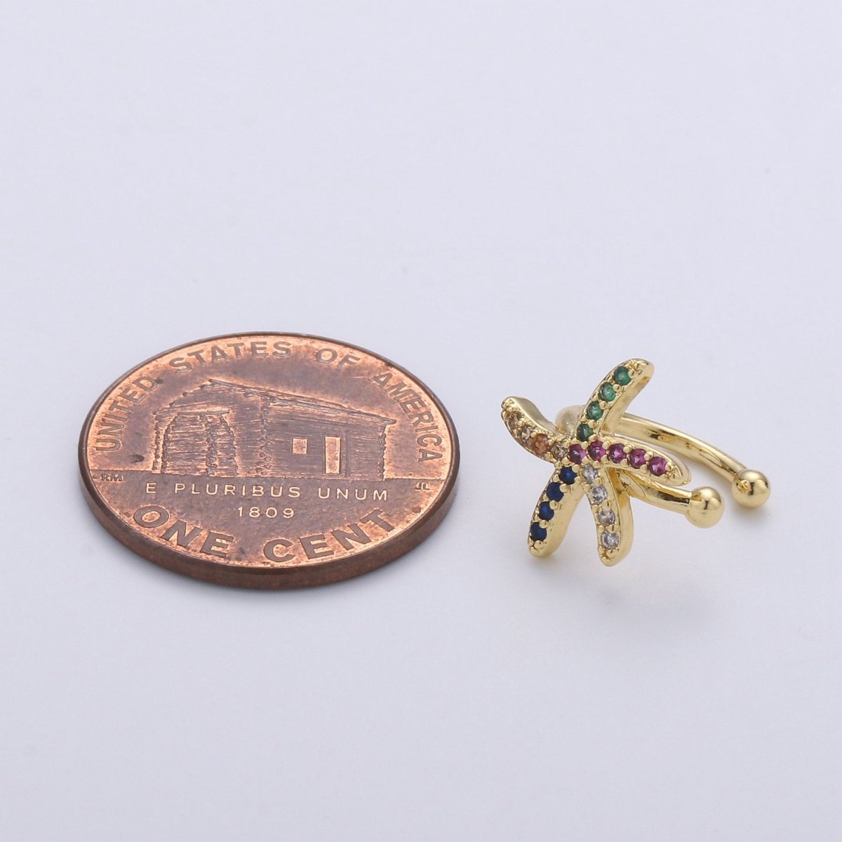 14K Gold Filled Multicolor CZ Micro Paved Starfish Ocean Animal Ear Cuff Earrings | AI100