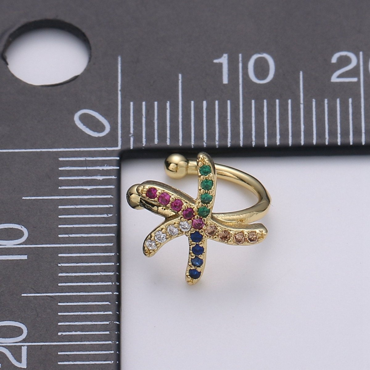 14K Gold Filled Multicolor CZ Micro Paved Starfish Ocean Animal Ear Cuff Earrings | AI100