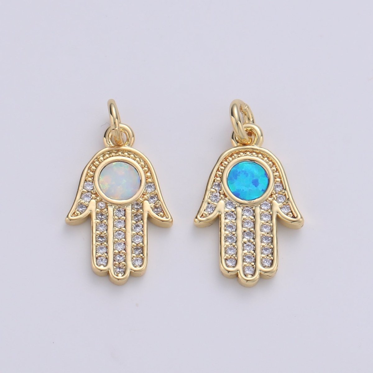 1pc Hamsa Hand, Green Opal, Evil Eye, Lucky Charm, Peace DIY Cubic Zirconia Bracelet Charm Bead Necklace Pendant Finding for Jewelry Making | C-199, E-280-E-282