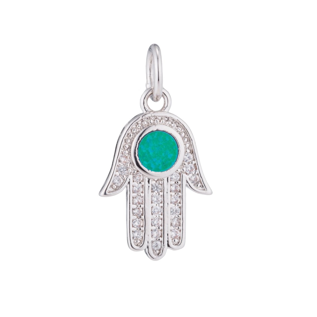 1pc Hamsa Hand, Green Opal, Evil Eye, Lucky Charm, Peace DIY Cubic Zirconia Bracelet Charm Bead Necklace Pendant Finding for Jewelry Making | C-199, E-280-E-282