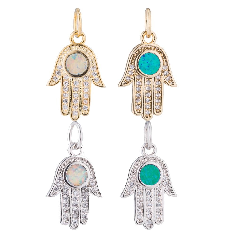 1pc Hamsa Hand, Green Opal, Evil Eye, Lucky Charm, Peace DIY Cubic Zirconia Bracelet Charm Bead Necklace Pendant Finding for Jewelry Making | C-199, E-280-E-282