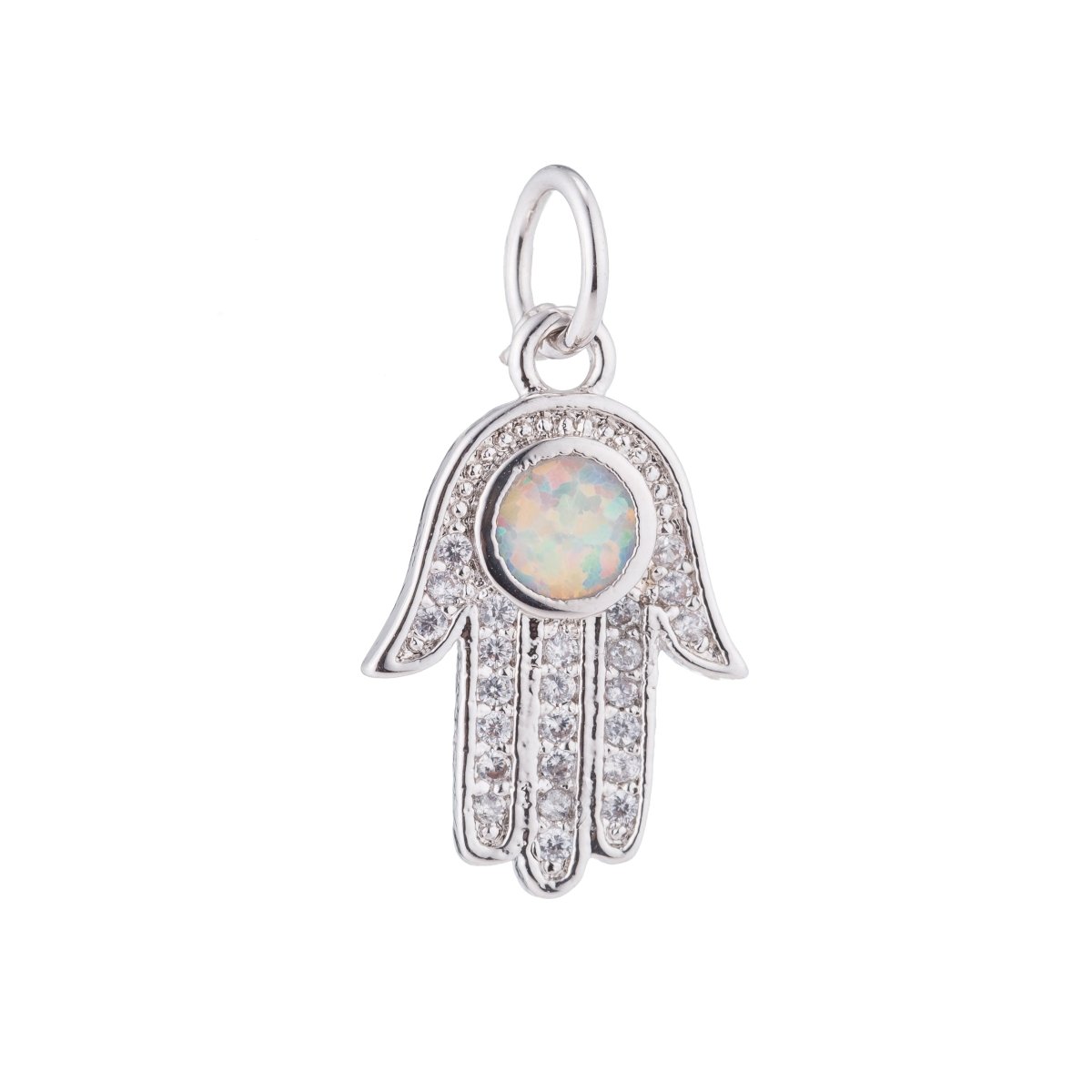 1pc Hamsa Hand, Green Opal, Evil Eye, Lucky Charm, Peace DIY Cubic Zirconia Bracelet Charm Bead Necklace Pendant Finding for Jewelry Making | C-199, E-280-E-282