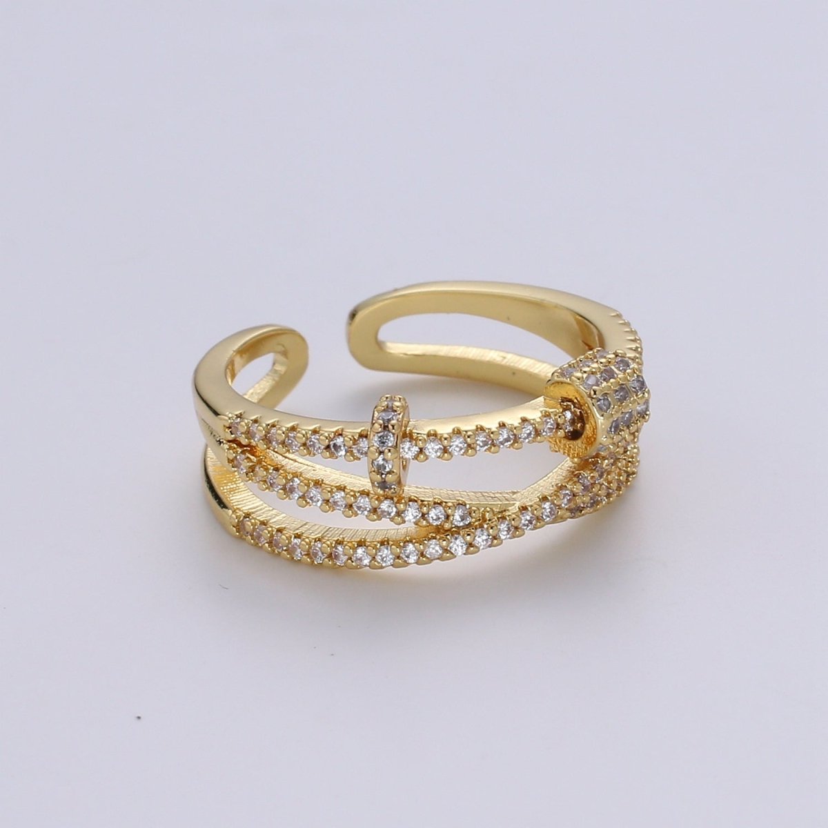 1pc Micro Pave CZ 24K Gold Plated Ring, Cubic Adjustable Gold Curb Ring, Simple Ring ,Clear Cubic Zirconia R527