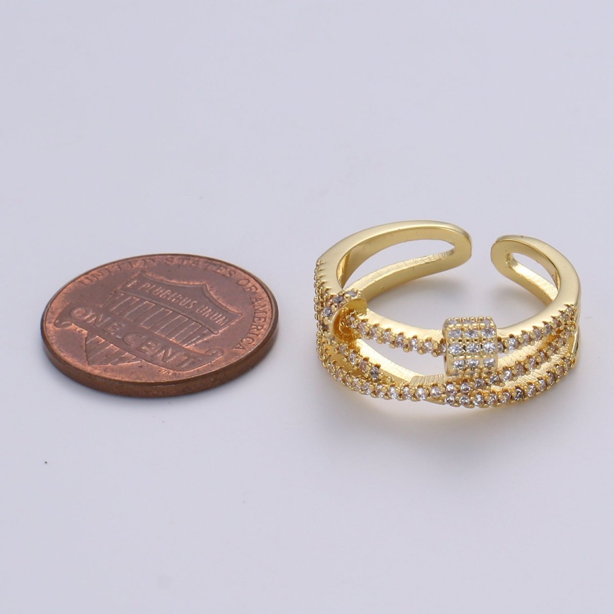 1pc Micro Pave CZ 24K Gold Plated Ring, Cubic Adjustable Gold Curb Ring, Simple Ring ,Clear Cubic Zirconia R527