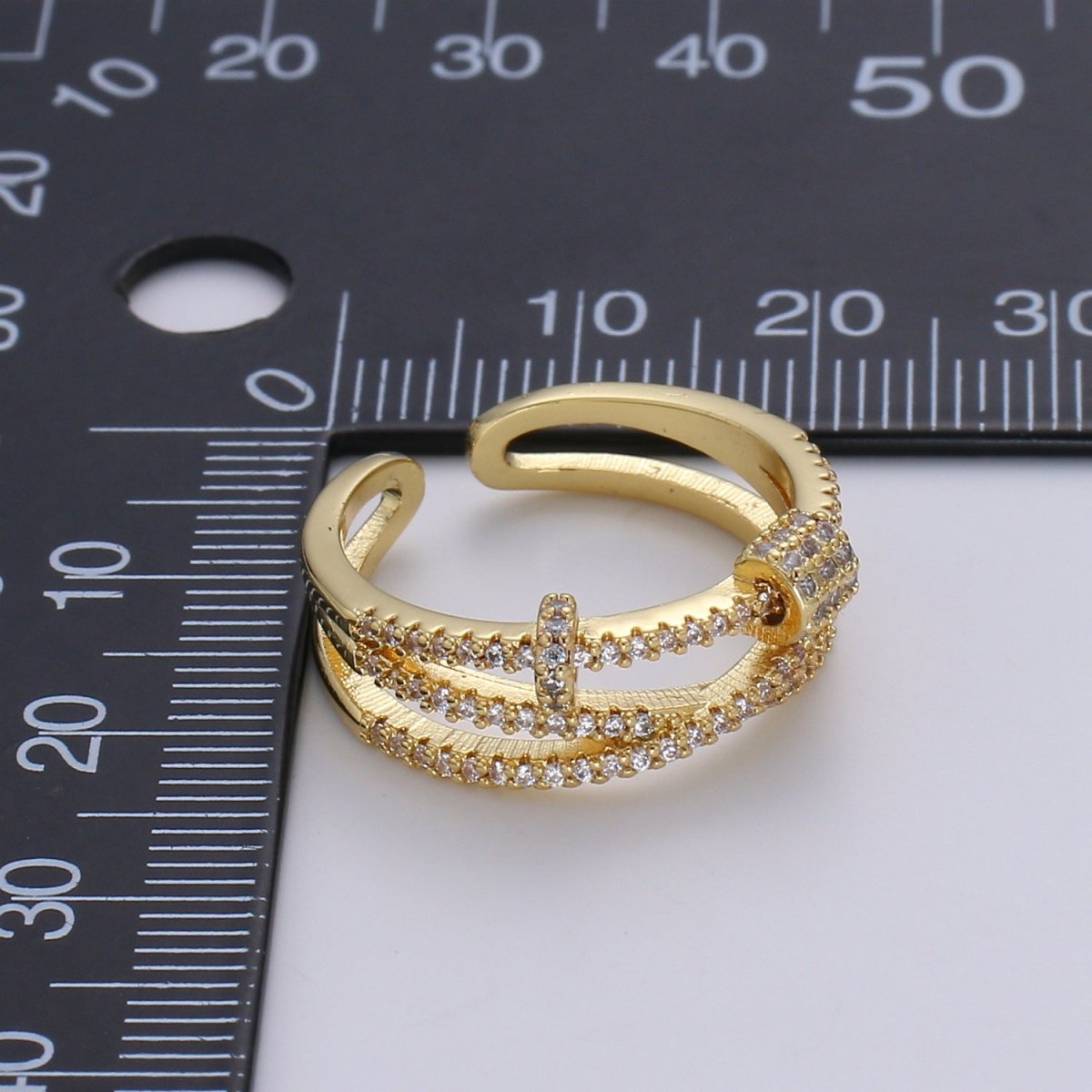 1pc Micro Pave CZ 24K Gold Plated Ring, Cubic Adjustable Gold Curb Ring, Simple Ring ,Clear Cubic Zirconia R527