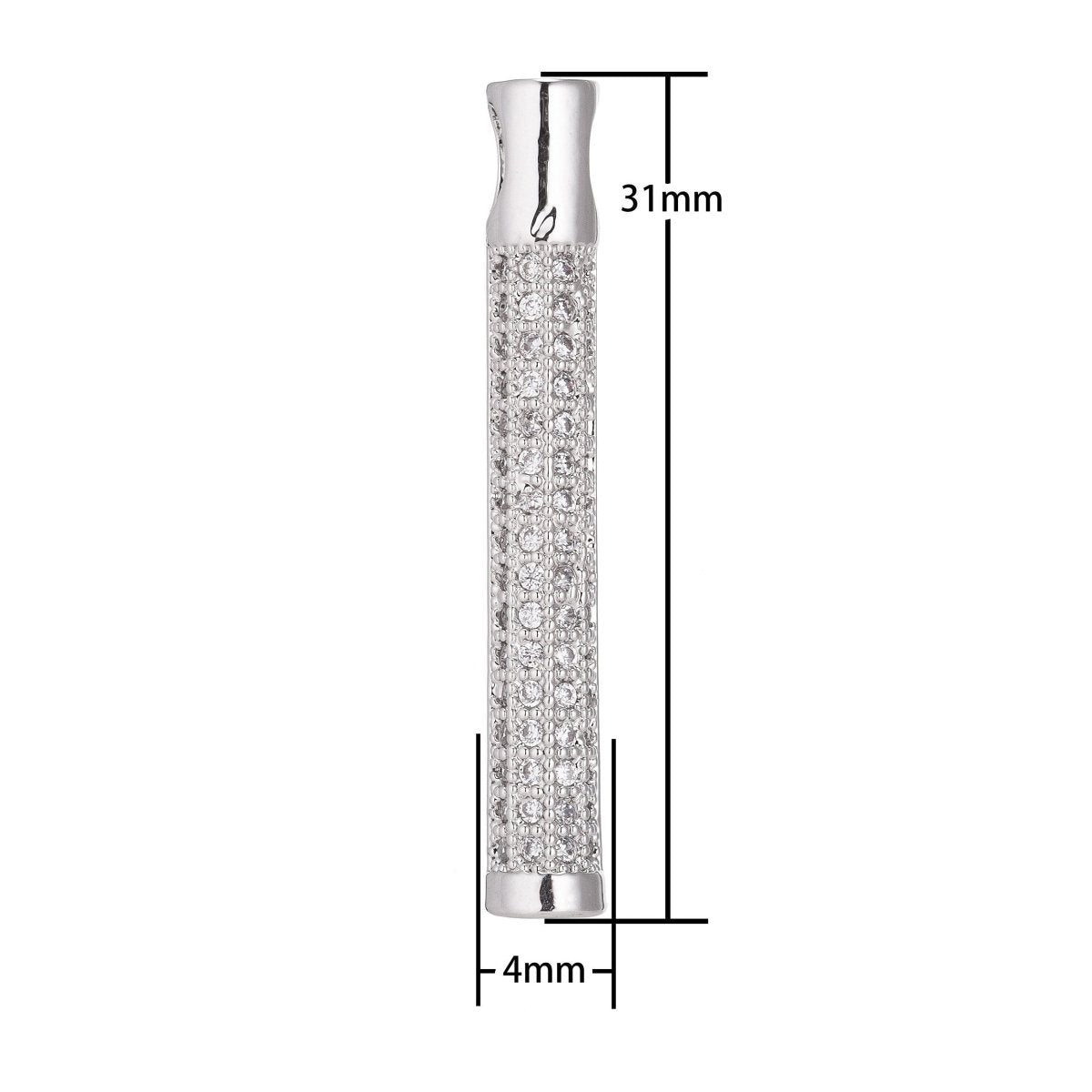 1pc Rhodium White Gold Baton Charm, Cubic Zirconia Necklace Pendant Micro Pave Charm Findings for Jewelry Making - DLUXCA