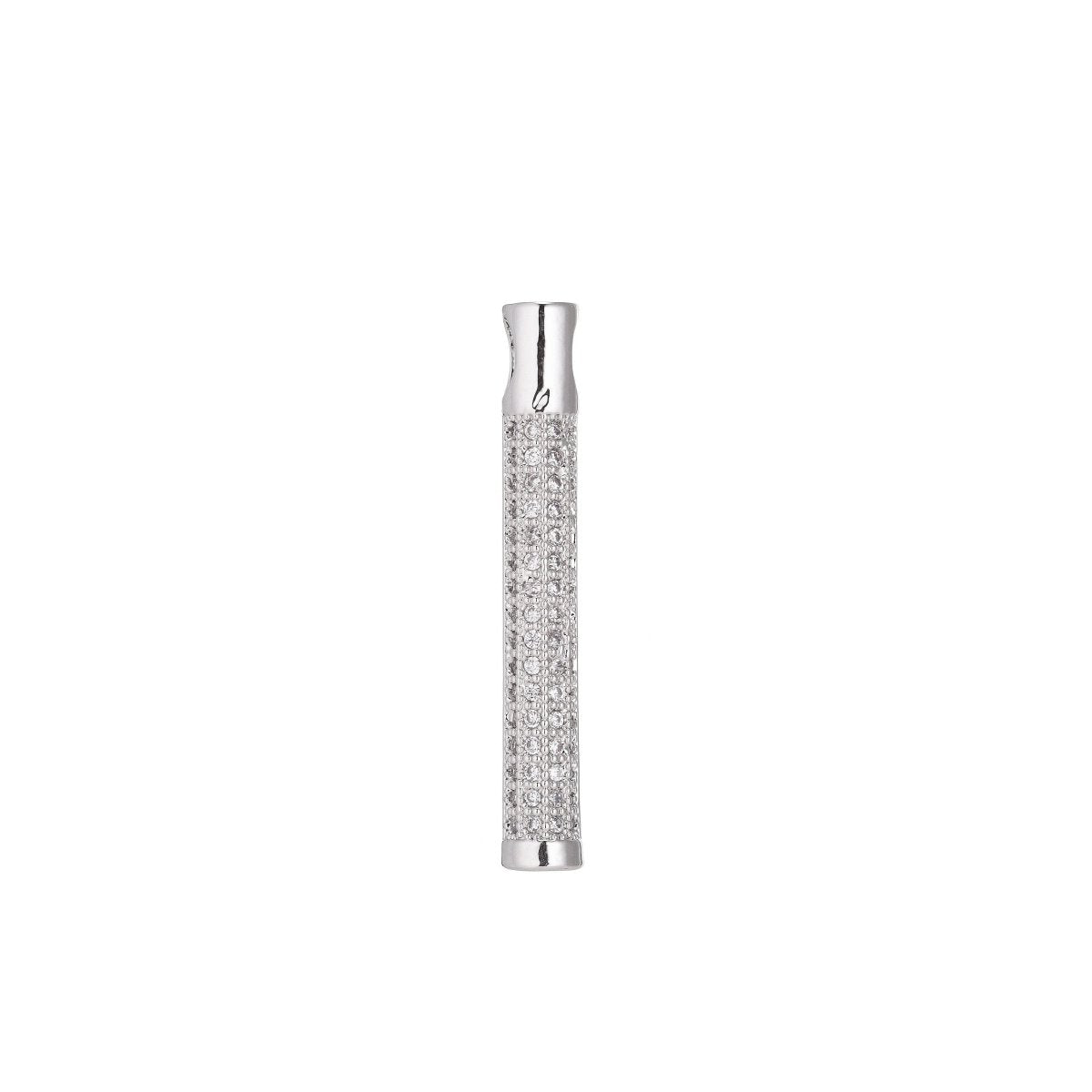 1pc Rhodium White Gold Baton Charm, Cubic Zirconia Necklace Pendant Micro Pave Charm Findings for Jewelry Making - DLUXCA