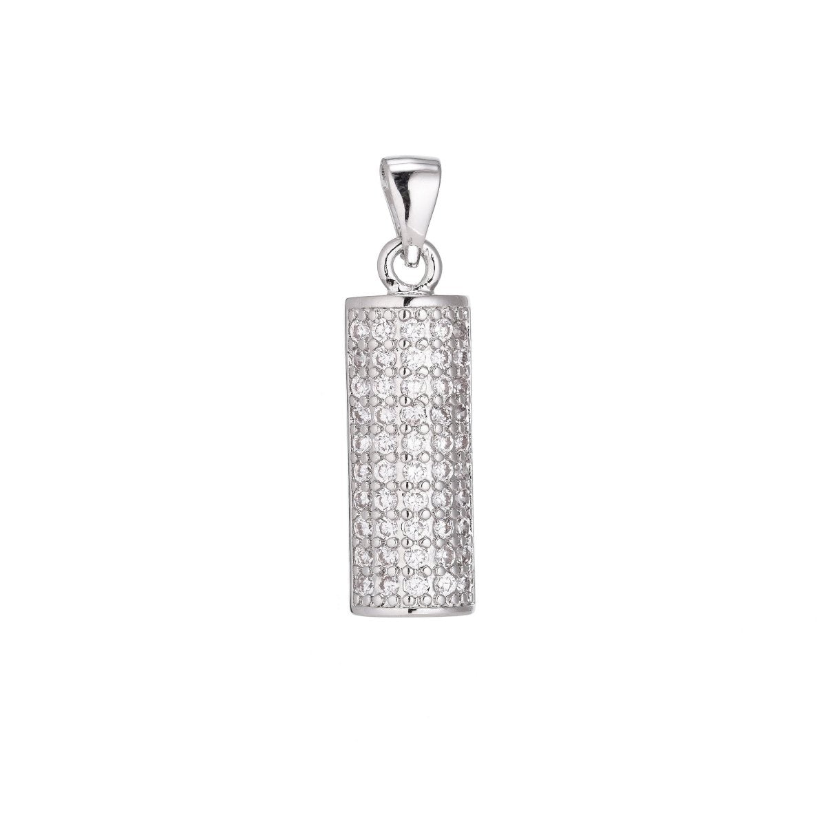1pc Silver Cylinder Charm, Cubic Zirconia Necklace Pendant Charm Bead Bails Findings for Jewelry Making, PDGF-941/I-5 - DLUXCA