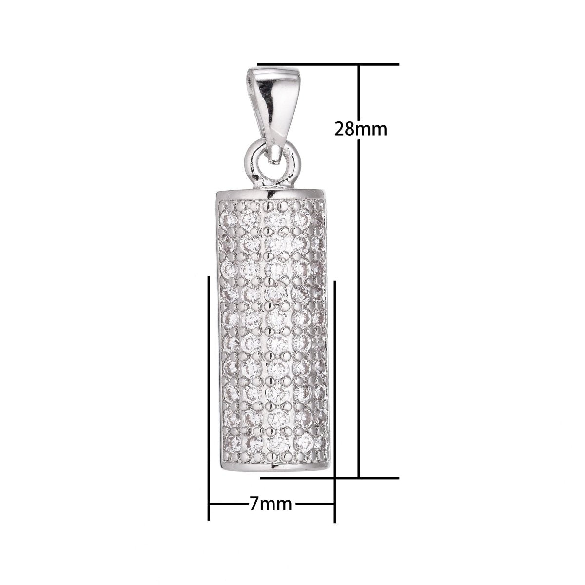 1pc Silver Cylinder Charm, Cubic Zirconia Necklace Pendant Charm Bead Bails Findings for Jewelry Making, PDGF-941/I-5 - DLUXCA